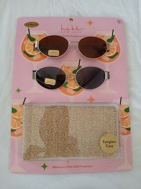 NWT -Nicole Miller Oval Metal Sunglasses Set with Brown and Dark Gray Lenses
